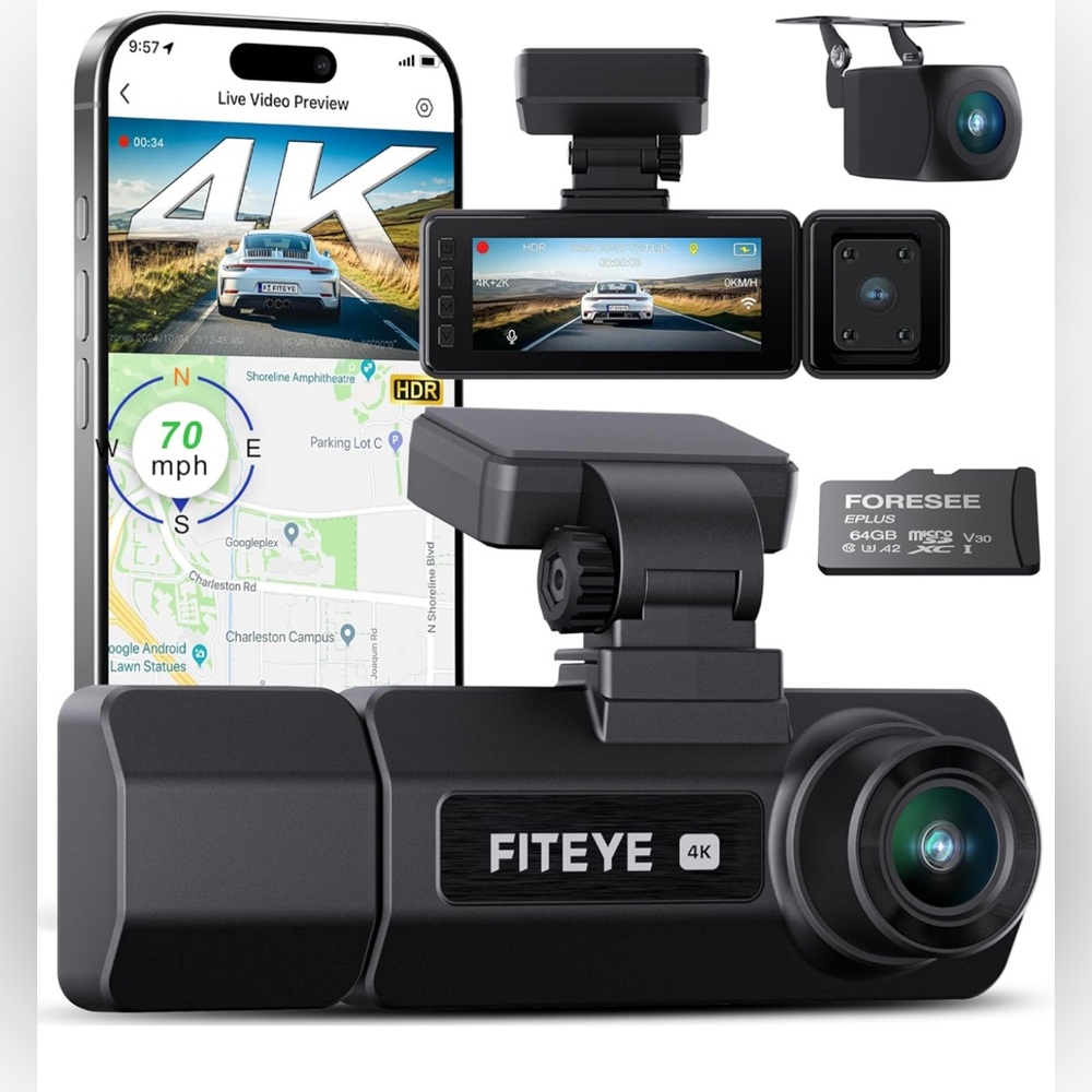 3 Channel 4K Dash Cam, IMX335 STARVIS Sensor, 4K+2K Front and Inside, and rear